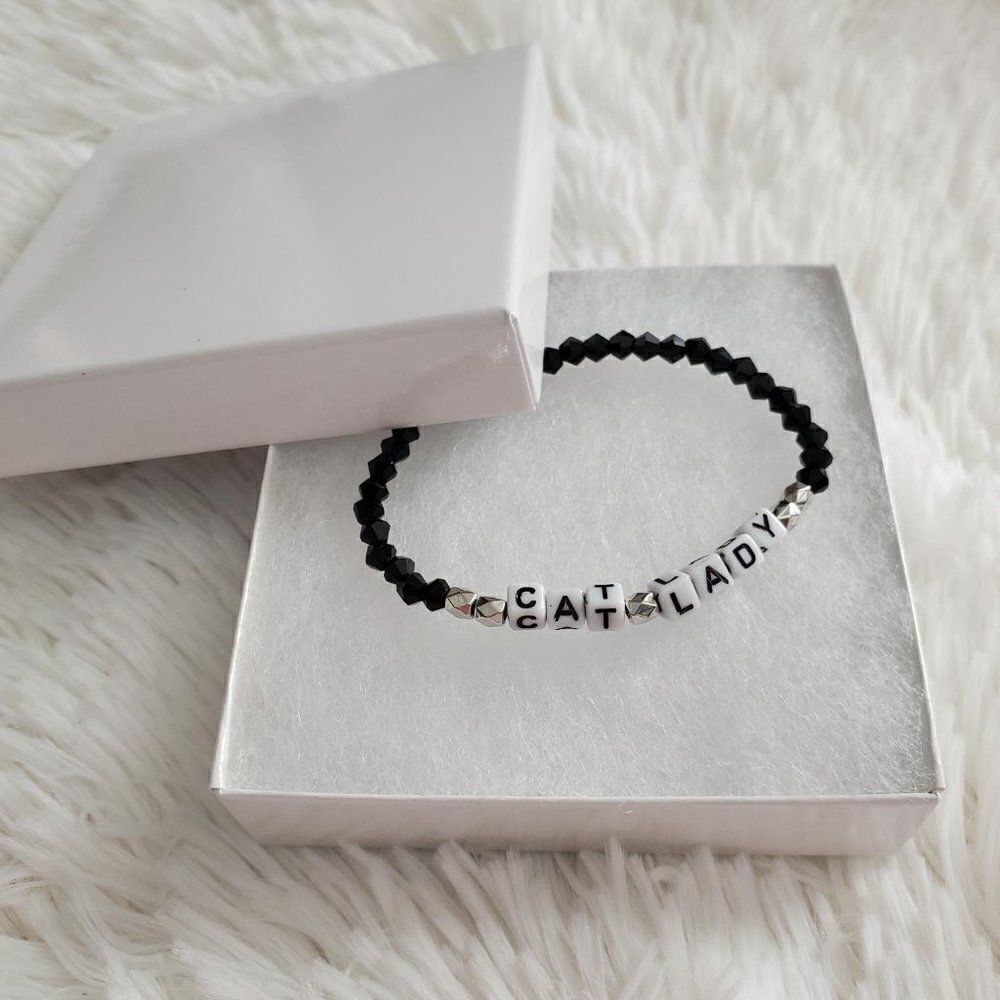 Cat Lady Jewelry, Beaded Stretch Bracelet, Gifts for Cat Ladies